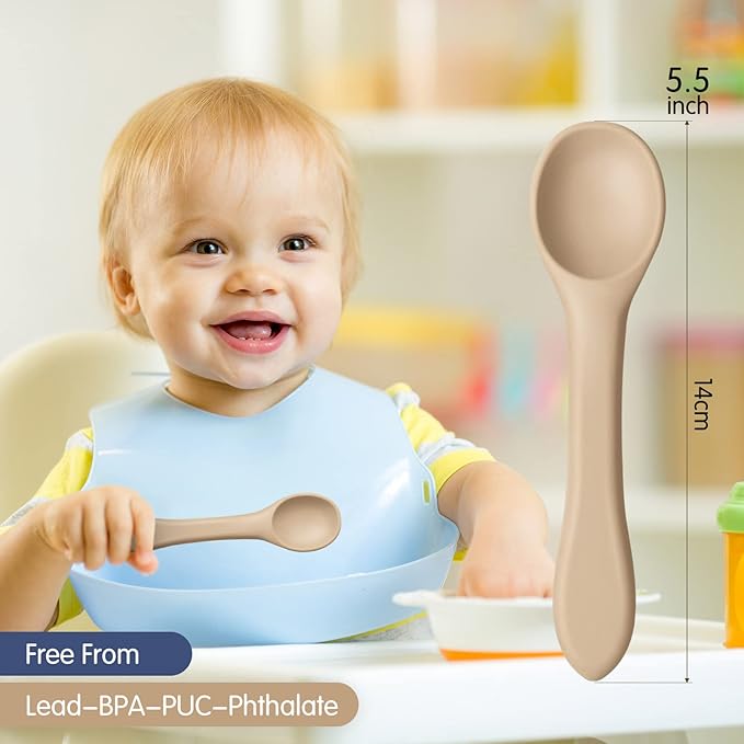 Aedida 5-Piece Silicone Baby Feeding Spoons, Infant Spoon Set Bendable Spoons for Toddlers Soft Tip Baby Training Spoon, First Stage Utensils Feeding Supplies