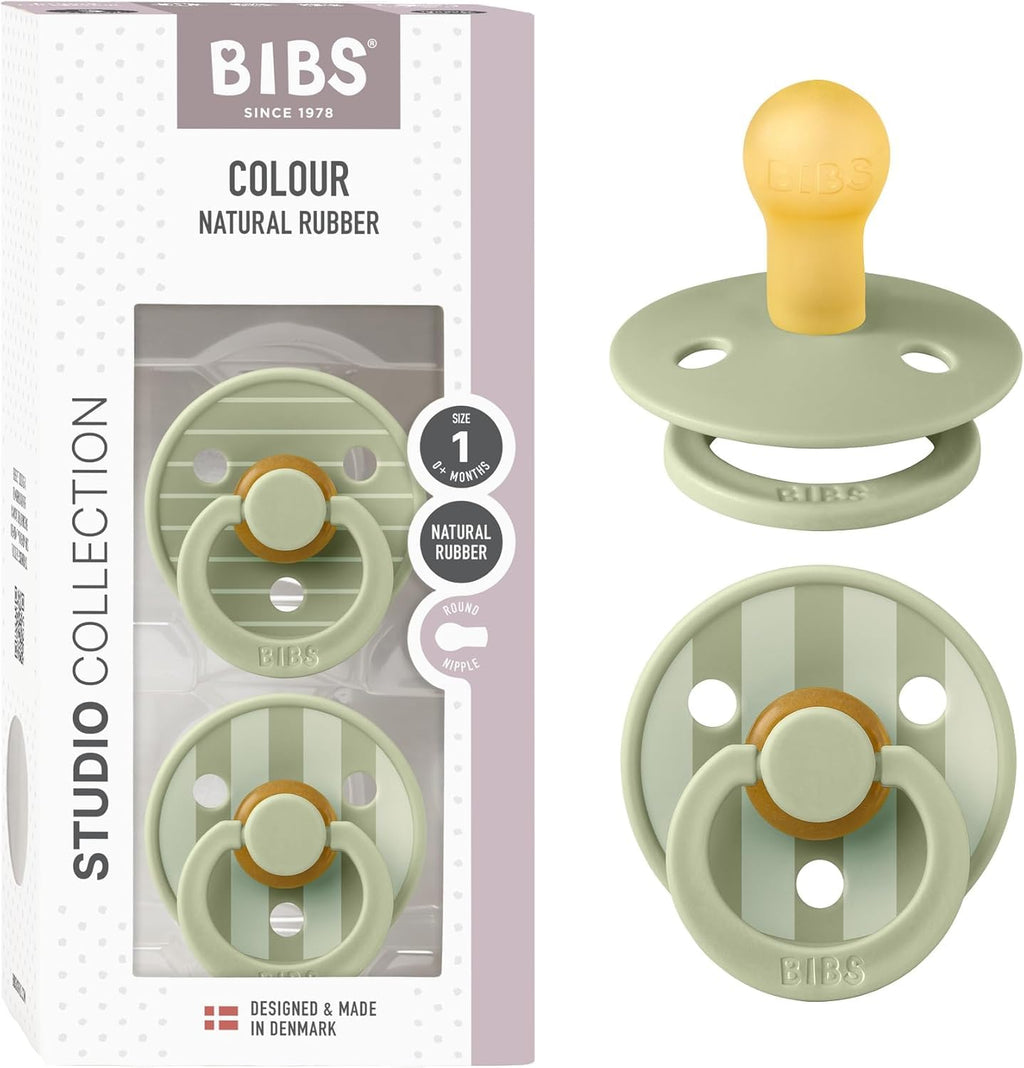 BIBS Colour Pacifier, 0-6 Months, 2-Pack, Round Nipple, Pin Sage