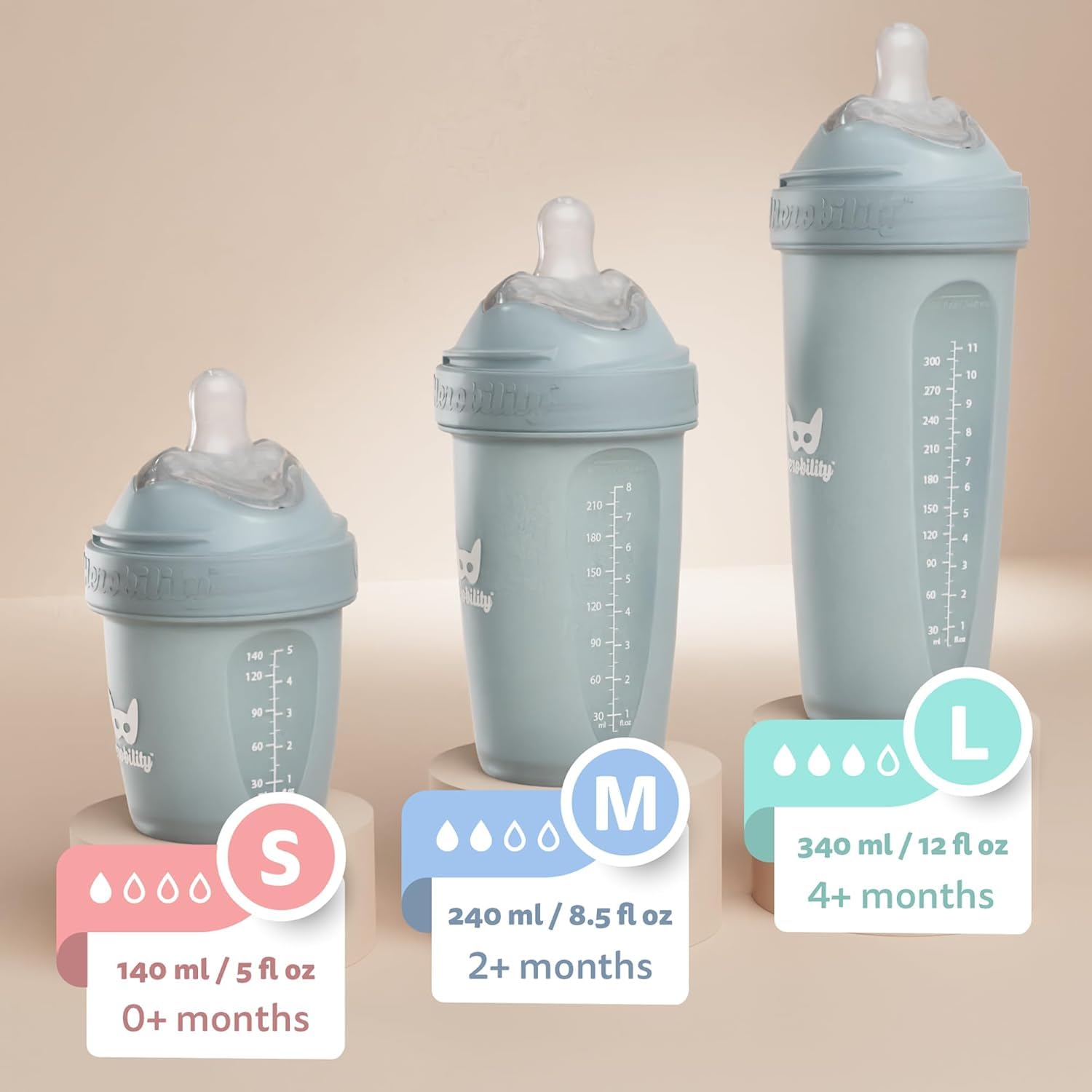 Herobility Anti-Colic Baby Bottles 8.5 fl oz/240ml - Pack of 3 Plastic Baby Bottles, Fast Flow Plastic Bottles, Breast-Shaped Teat for Breastfed Babies, Small Baby Bottles, Swedish Design, Batman