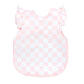 BapronBaby Pink Flutter Checkerboard Bapron - No Neck Tie Safer Bib for Baby & Toddler - Soft Waterproof Stain Resistant - Machine Washable - Sz Baby/Toddler 6m-3T