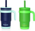 Tronco 14 oz Kids Insulated Tumbler with Handle & Spill Resistant Flexible Straw, BPA-Free Stainless Steel Toddler Cups with Lids, Splash-Proof Kid Drinking Cup Travel Mugs, Easy to Clean
