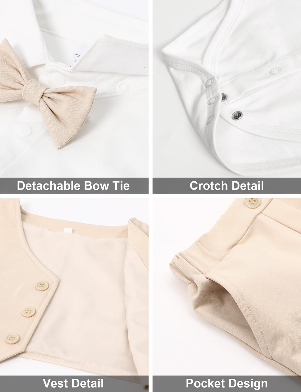 Baby Easter Outfit Boy Wedding Dress Church Khaki Suit 3-6 Months Beige