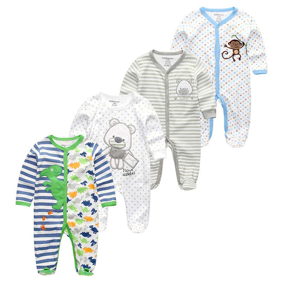 Kiddiezoom Baby and Toddler Boys'Snug Fit Footed One-Piece Romper Jumpsuit Cotton Footed Outfit
