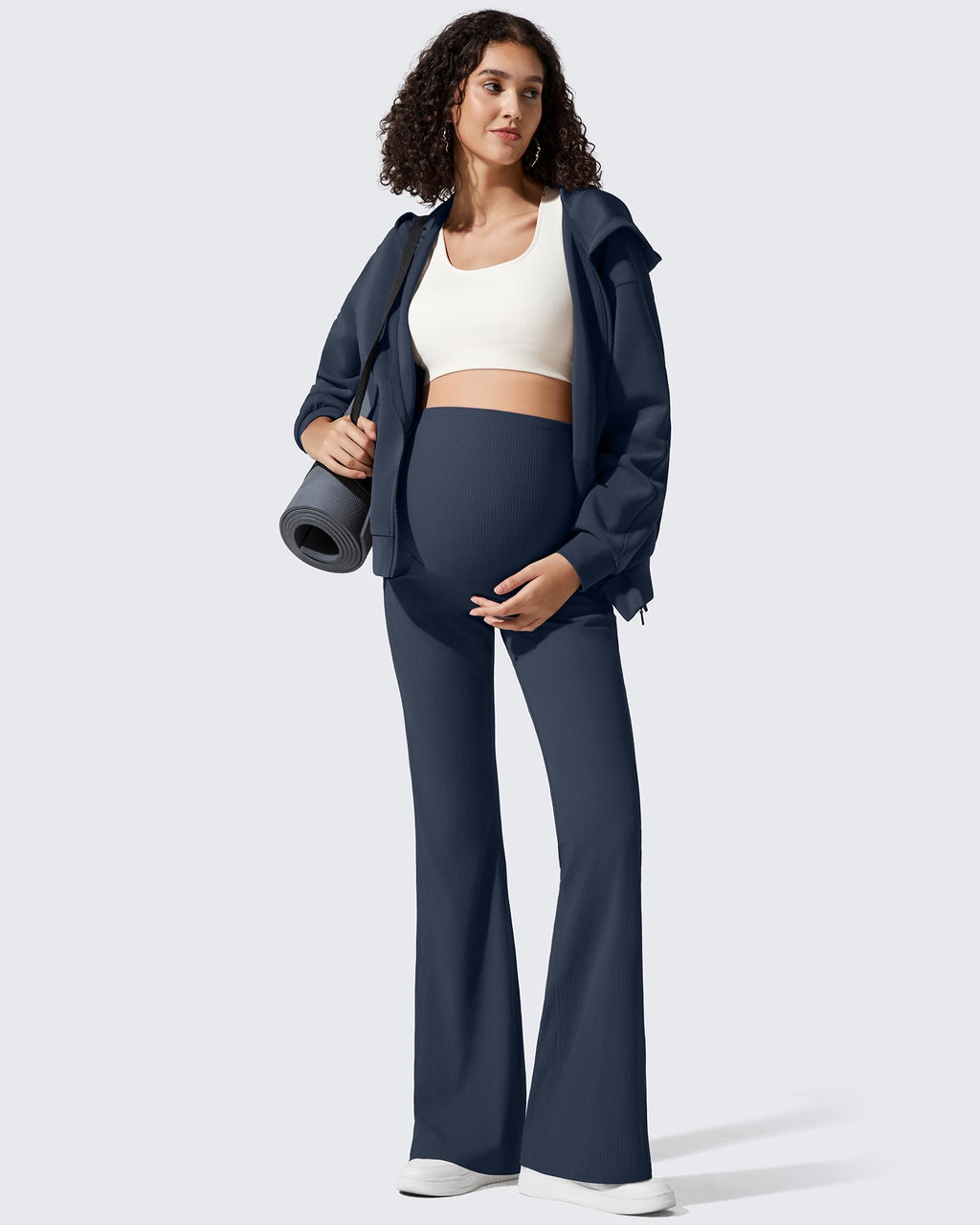 G4Free Pregnancy Yoga Pants Over The Belly Comfortable Maternity Casual Trousers Flare Leggings with Pockets(Dark Navy,XS,Tall)