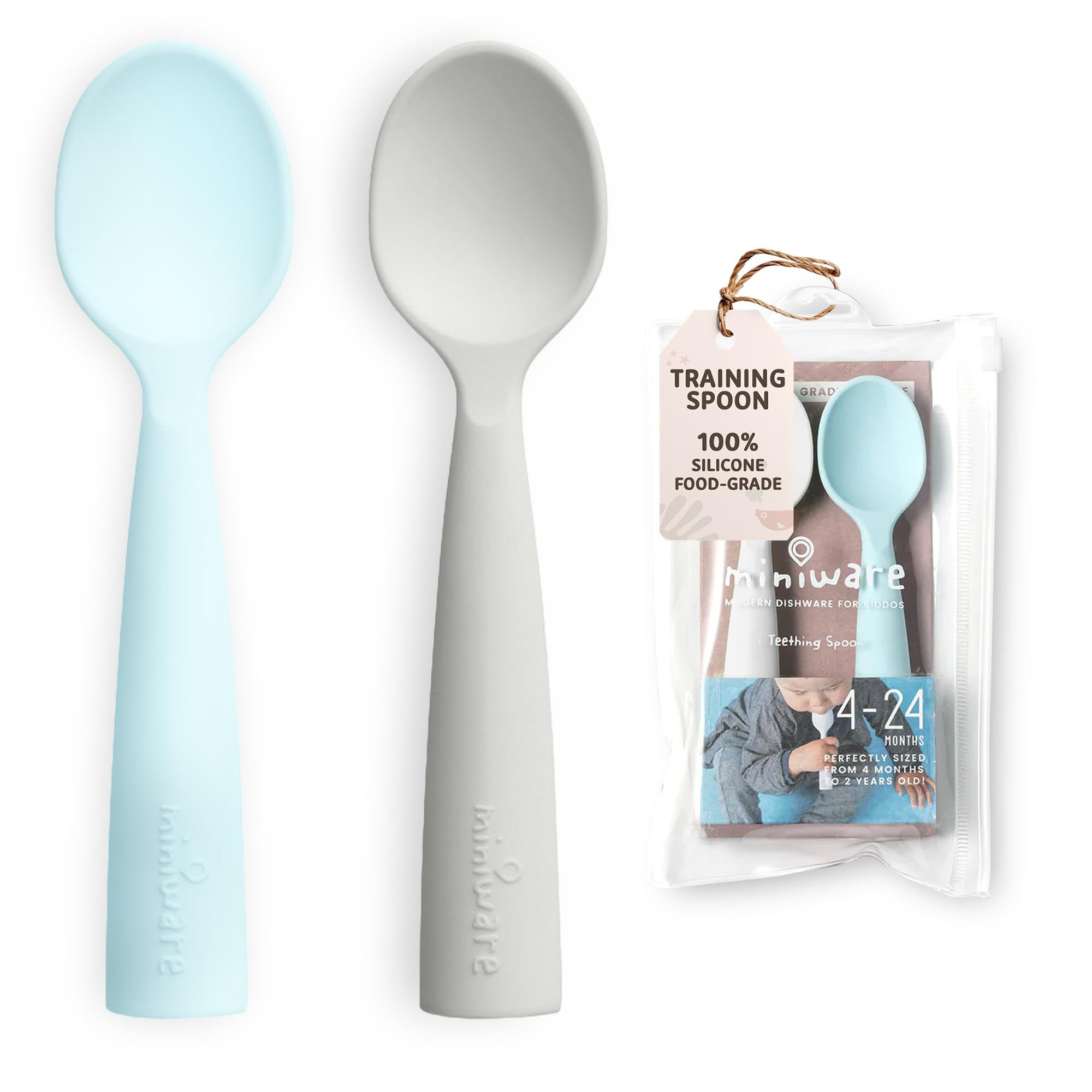 Miniware Teething Spoon Cutlery Set (Grey and Aqua)