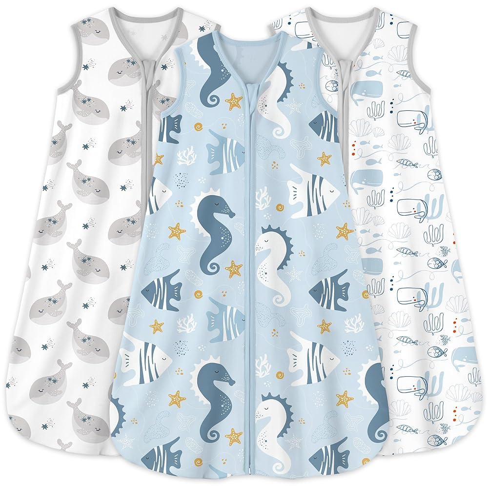 Yoofoss Baby Sleep Sack 12-18 Months 0.5 Tog Wearable Blanket for Baby, 3 Pack 100% Organic Cotton Infant Toddler Sleeping Sack 2-Way Zipper Lightweight Sleep Sack