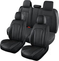 Doogo Seat Covers Full Set, Leather Car Seat Covers Luxury Waterproof Truck Seat Covers Driver Seat Cover Universal Fit Most Cars Trucks SUVs-Black