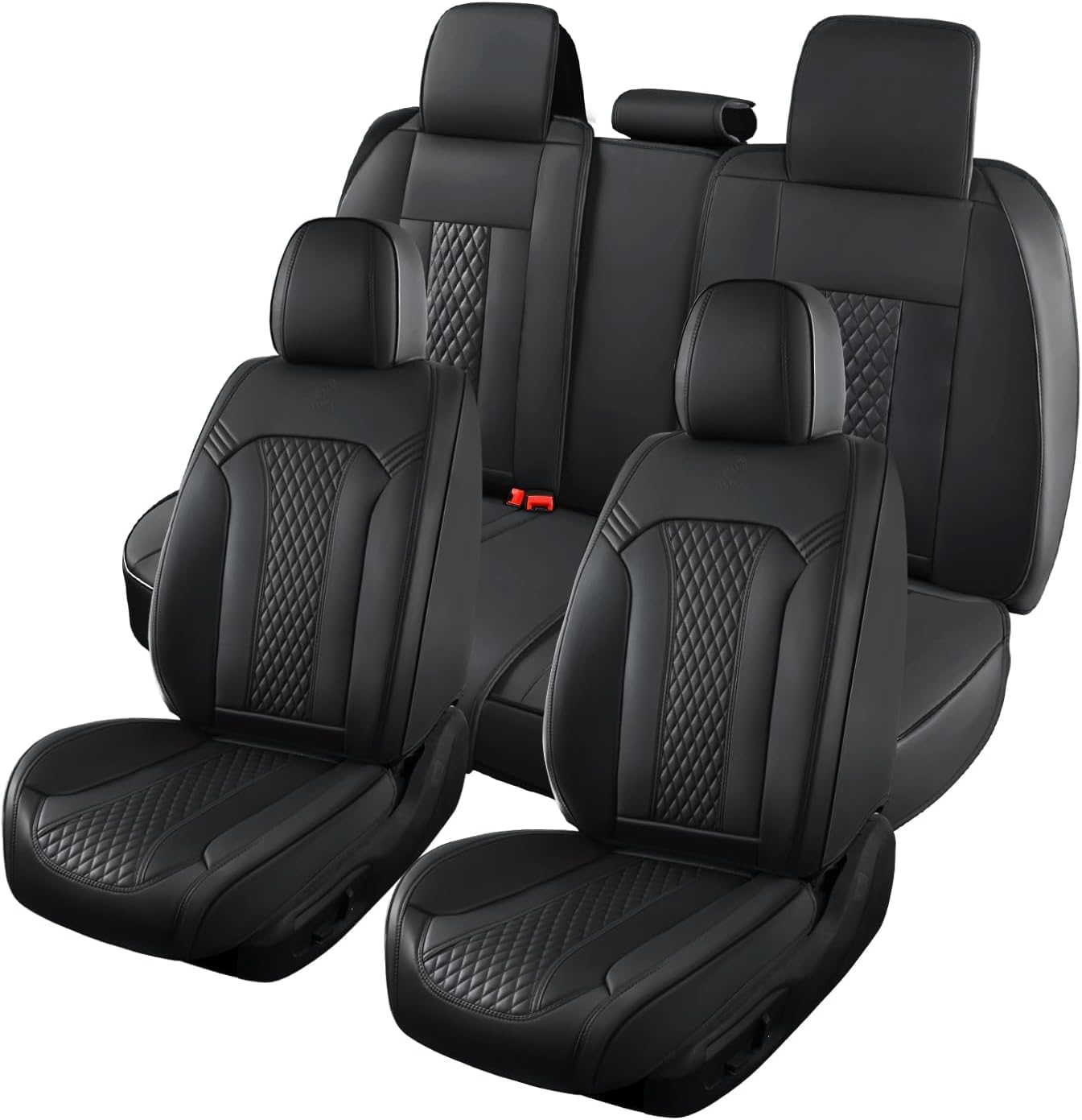 Doogo Seat Covers Full Set, Leather Car Seat Covers Luxury Waterproof Truck Seat Covers Driver Seat Cover Universal Fit Most Cars Trucks SUVs-Black