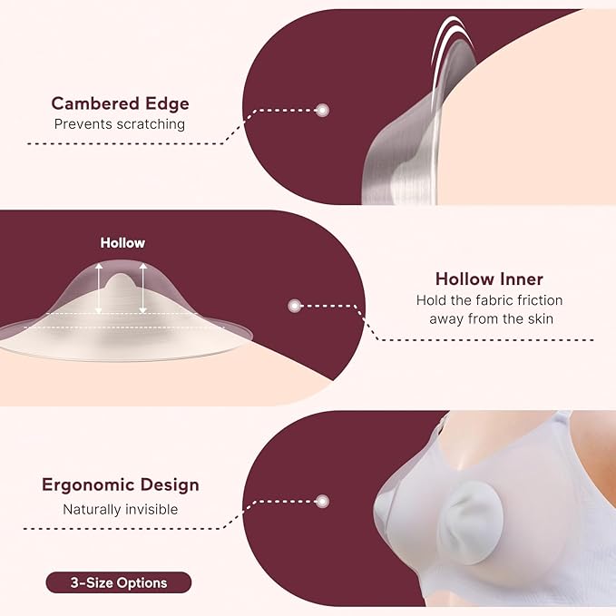 Momcozy 999 Silver Nursing Cups, Hole-Free Design, 999 Silver Nipple Shields, Breastfeeding Essentials, Silver Nipple Shields for Breastfeeding Newborns, Metal Nipple Shields, XL Size