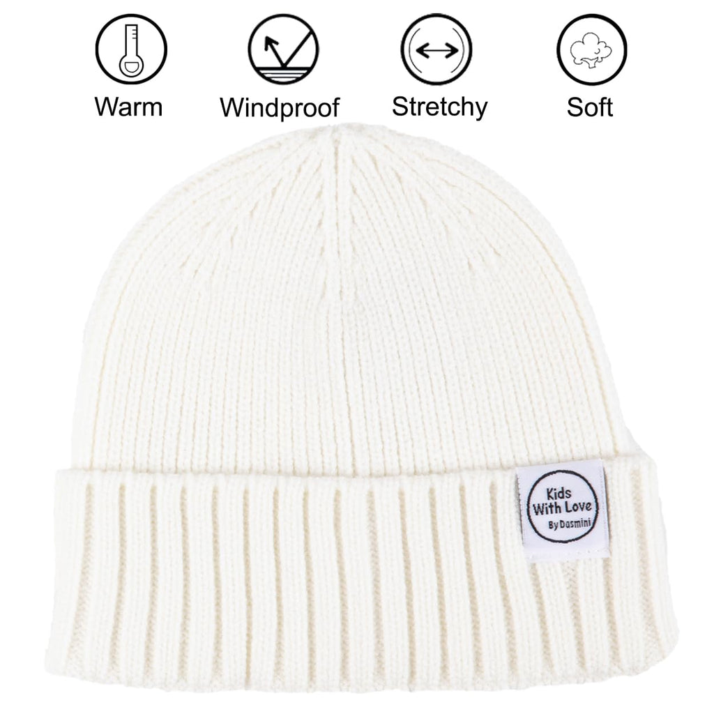 DASMINI Baby Beanie Toddler Winter Hat Infant Babies Newborn Kids Beanies Knit Hats Girl Boy (Ivory, 0-6mth)