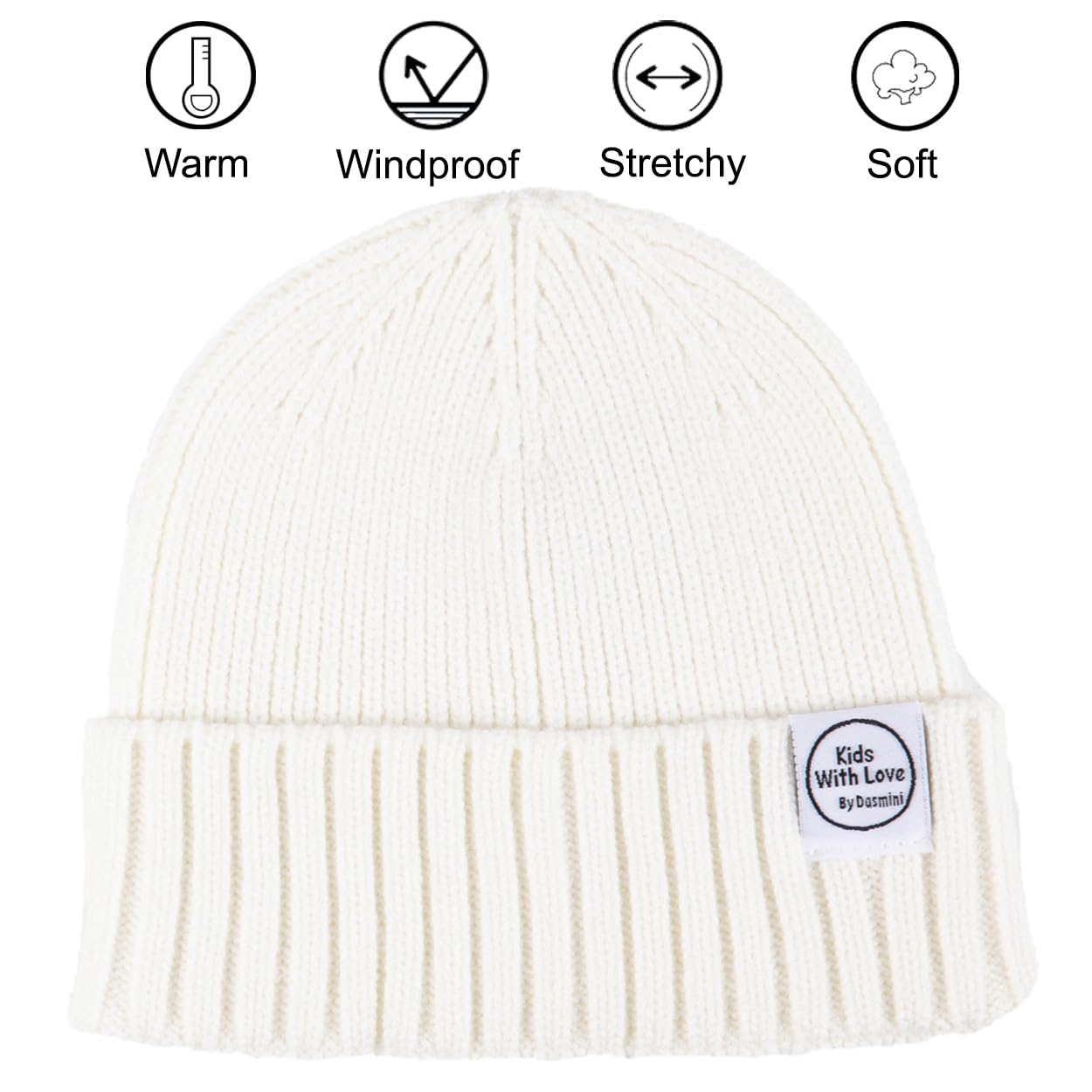 DASMINI Baby Beanie Toddler Winter Hat Infant Babies Newborn Kids Beanies Knit Hats Girl Boy (Ivory, 0-6mth)