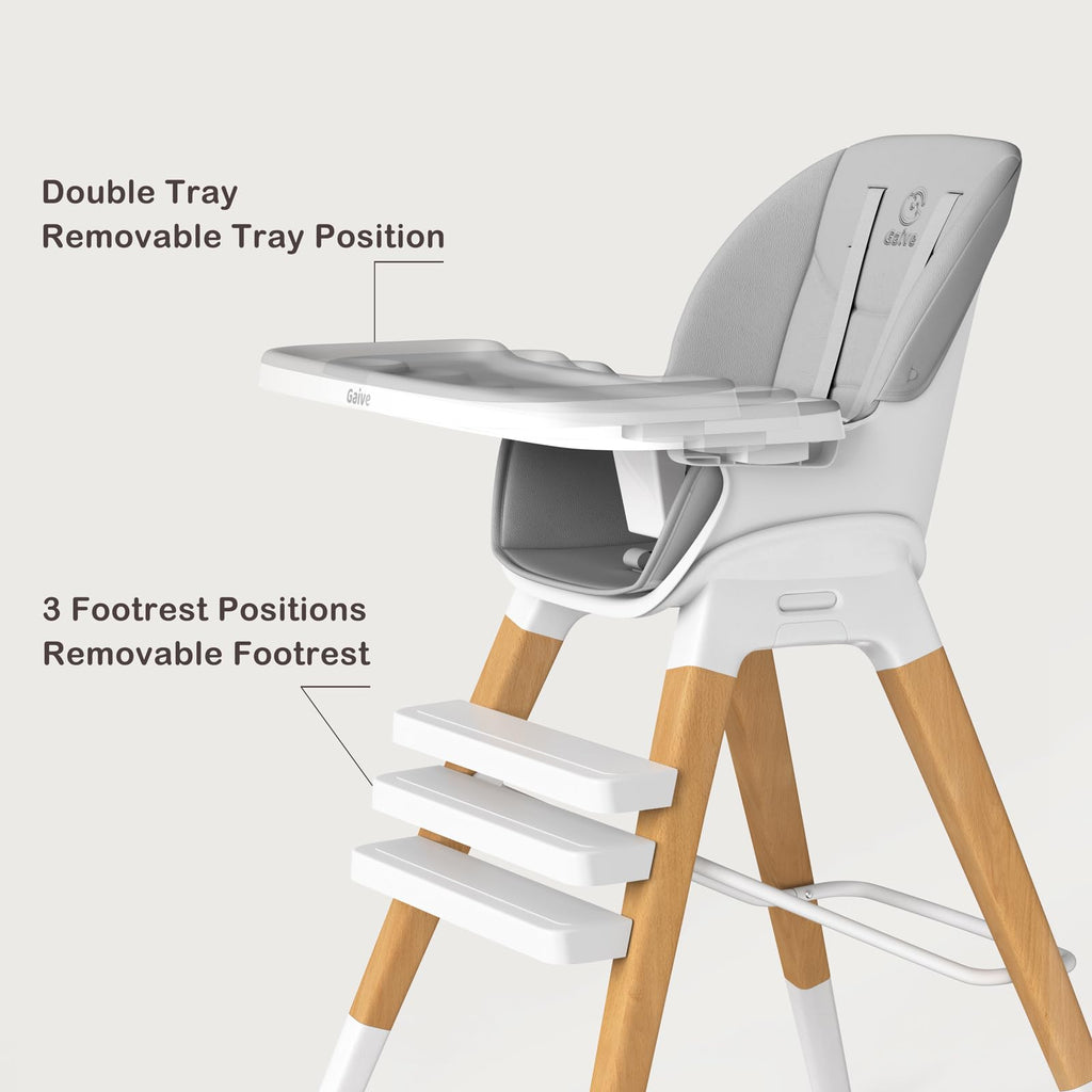GAIVE 8 in 1 Convertible Wooden High Chair, Adjustable Baby High Chair for Babies and Toddlers with Tray, Easy to Clean, Grow with Family|Booster|Learning Table|High Stool