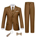Boys Suit 6 Piece Formal Tuexdo Suit Set Boy Dress Outfit Dark Khaki 3