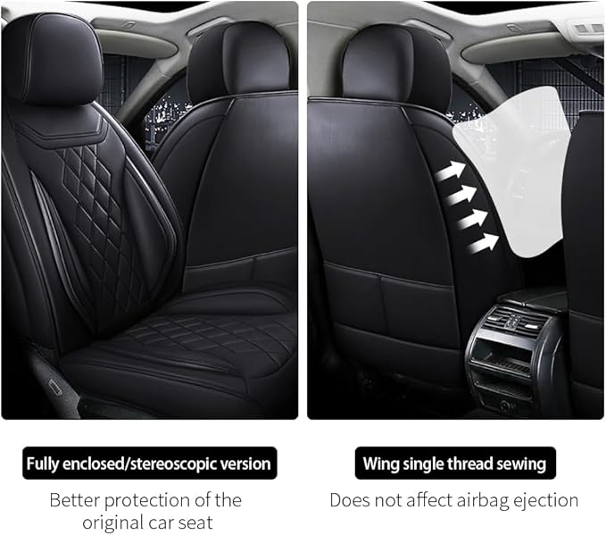 Leather Car Seat Covers for Volkswagen Atlas 2019-2023 Waterproof, Breathable, Non-Slip Napa Leather Car Seat Covers, Comfortable, Durable and Easy to Install(5PCS Comfort，Classic+Black