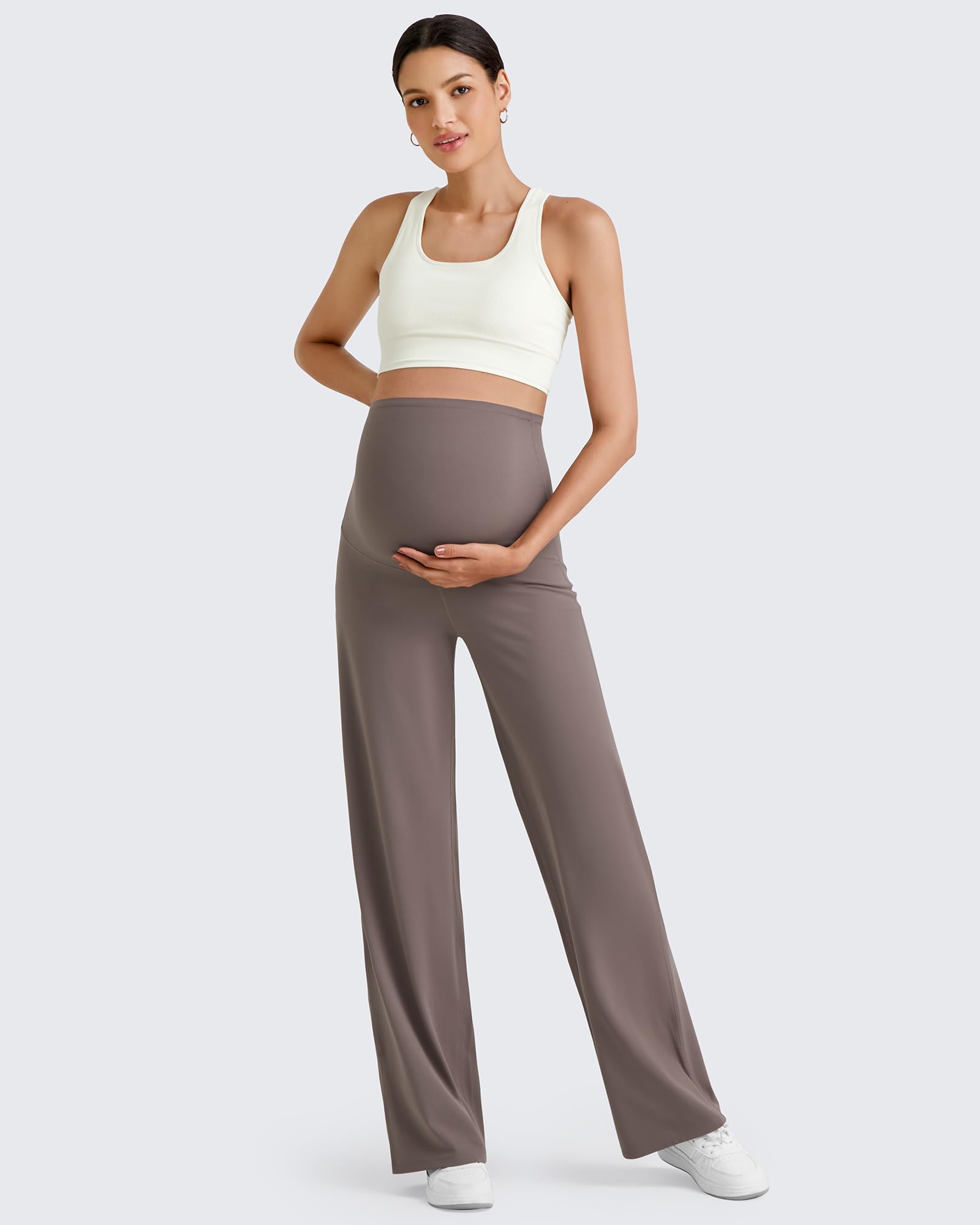 G4Free Maternity Lounge Pants Pregnancy Scrubs for Yoga,Taupe,L,Extra Tall