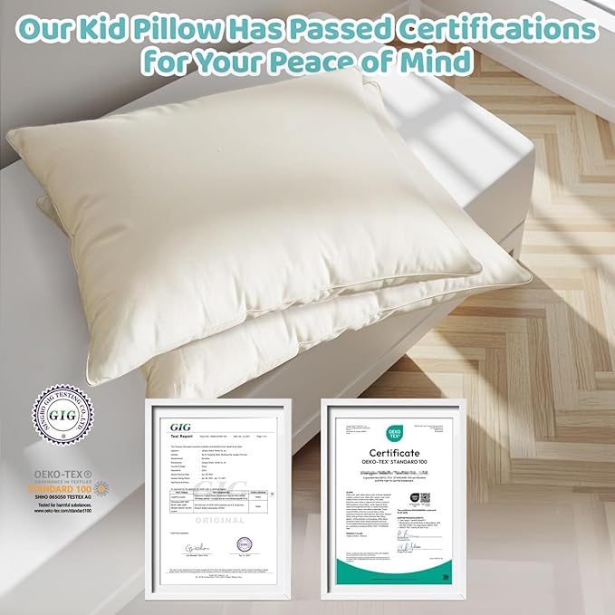 LOFE Organic Kids Pillow - 16x22 Youth Pillow 2 Pack with 100% Organic Cotton Shell, Adjustable Loft Organic plilow, Twin Pillow, Machine Washable, Soft, Perfect for Kids&Youth&Children