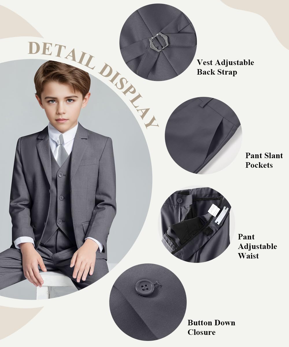 Boys Suit Size 14 Toddler Wedding Outfit Boy Ring Bearer Dress Clothes Kids Tuxedo Gray