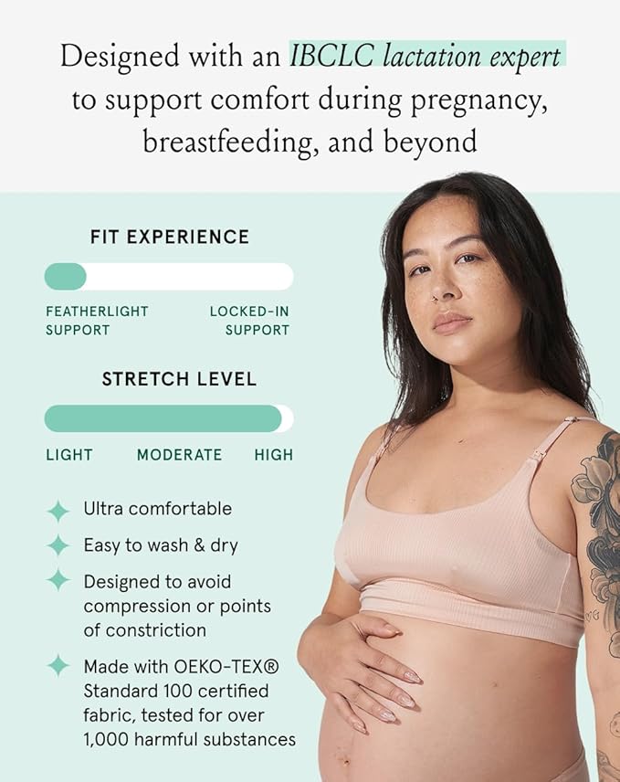 Bodily Everything Bra for Pregnancy, Nursing & Breastfeeding, Soft, Stretchy, Wireless Maternity & Sleep Bra with Clip Down Nursing Access