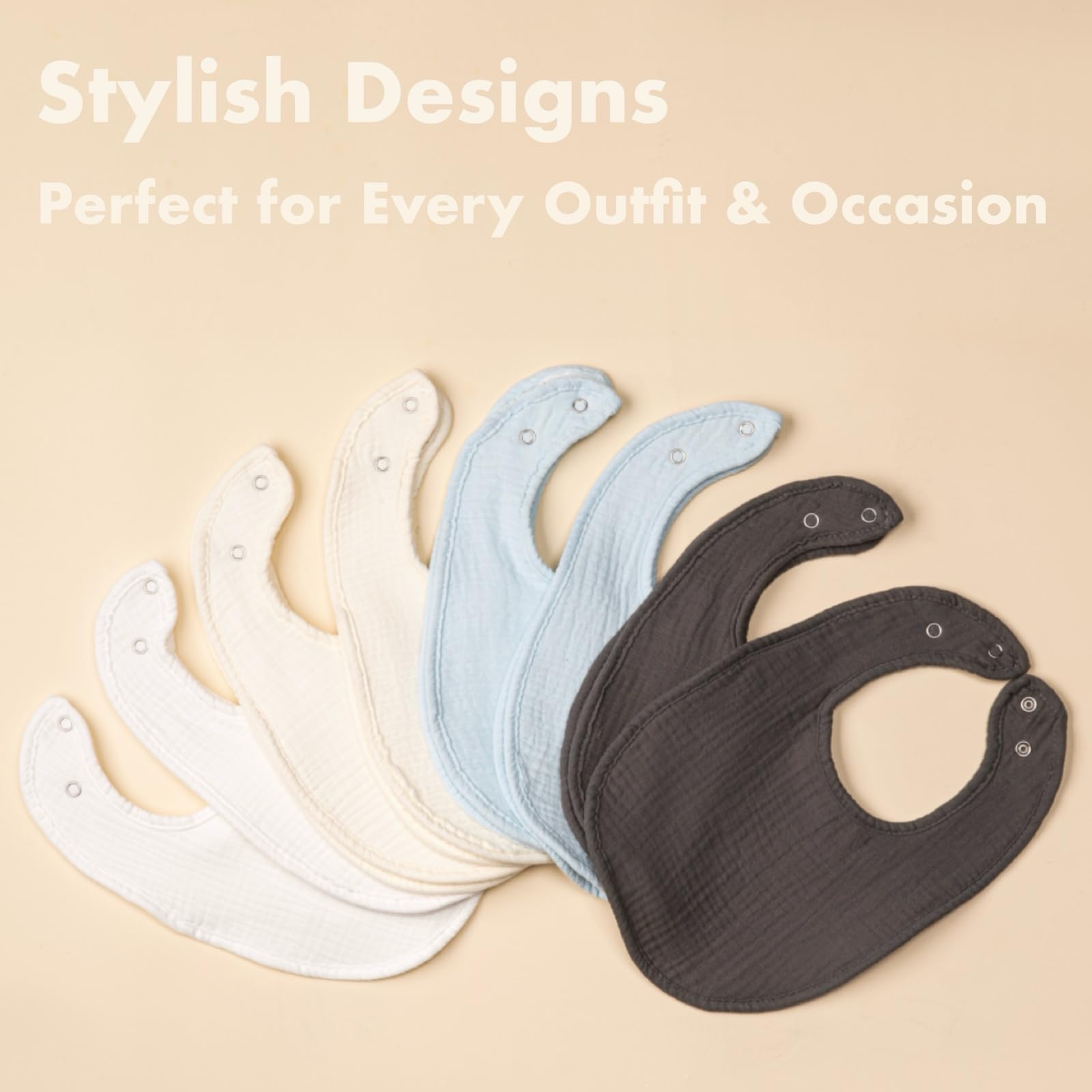 COOROBIN Muslin Baby Bibs for Baby Girl & Boy 100% Cotton 8-Pack Baby Drool Bibs - Quick-Dry Absorbent Bandana Bibs, Adjustable Snaps for Newborn to 24M