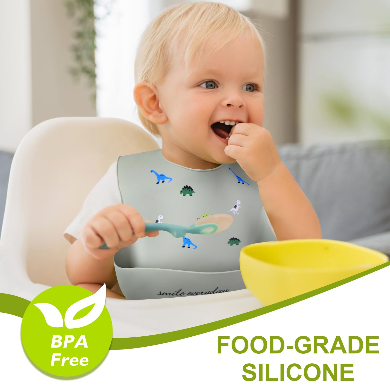 Accmor Silicone Baby Bibs, Waterproof Soft Bibs for Baby Girls Boys Feeding Eating, Silicone Baby Bibs with Large Pocket