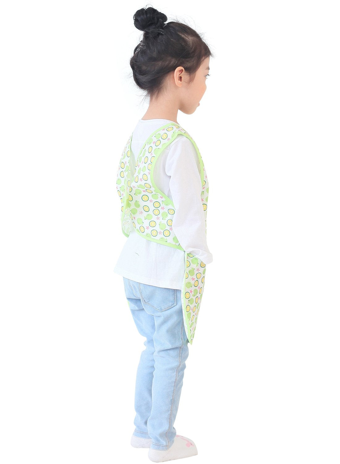 Plie Kids Painting Apron – Waterproof Art Smock for Toddlers & Preschoolers, Messy Play, Baking, Crafts, Cooking, Sensory Activities, Mealtime (Ages 1–10), Green Orange (37-M)