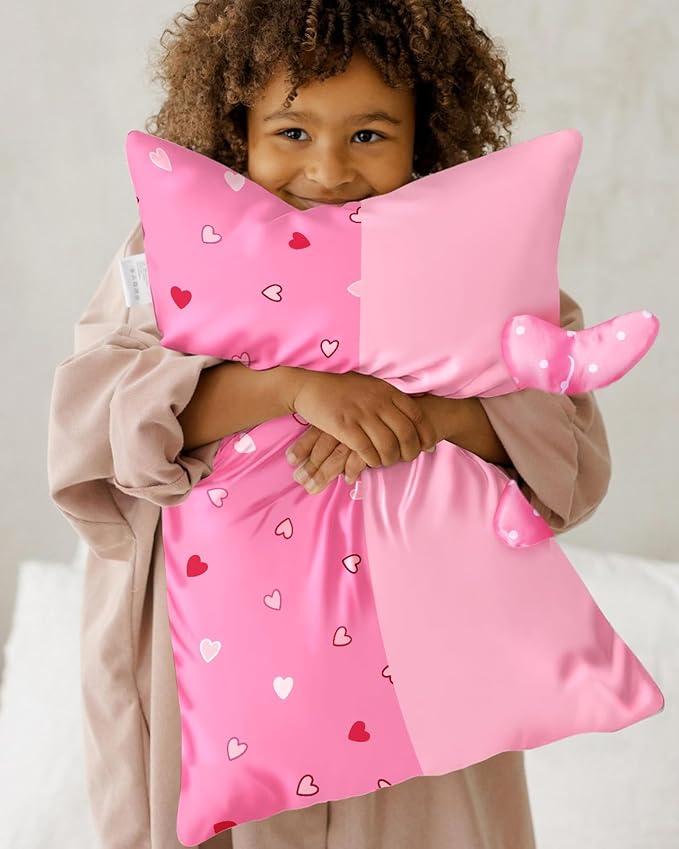Toddler Pillowcases 13"x18" for Kids - Cute Cartoon Soft Breathable Silk Pillow Cases for Hair and Skin with Hidden Zipper for Girls Fun Kawaii Design for Bedding, Point Bow