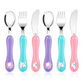 Lehoo Castle 6 Pieces Toddler Utensils, Kids Silverware for 2 3 4 Years Old, Stainless Steel Knife Fork and Spoon Set with Plastic Handle, Safe Toddler Cutlery (Light Pink)