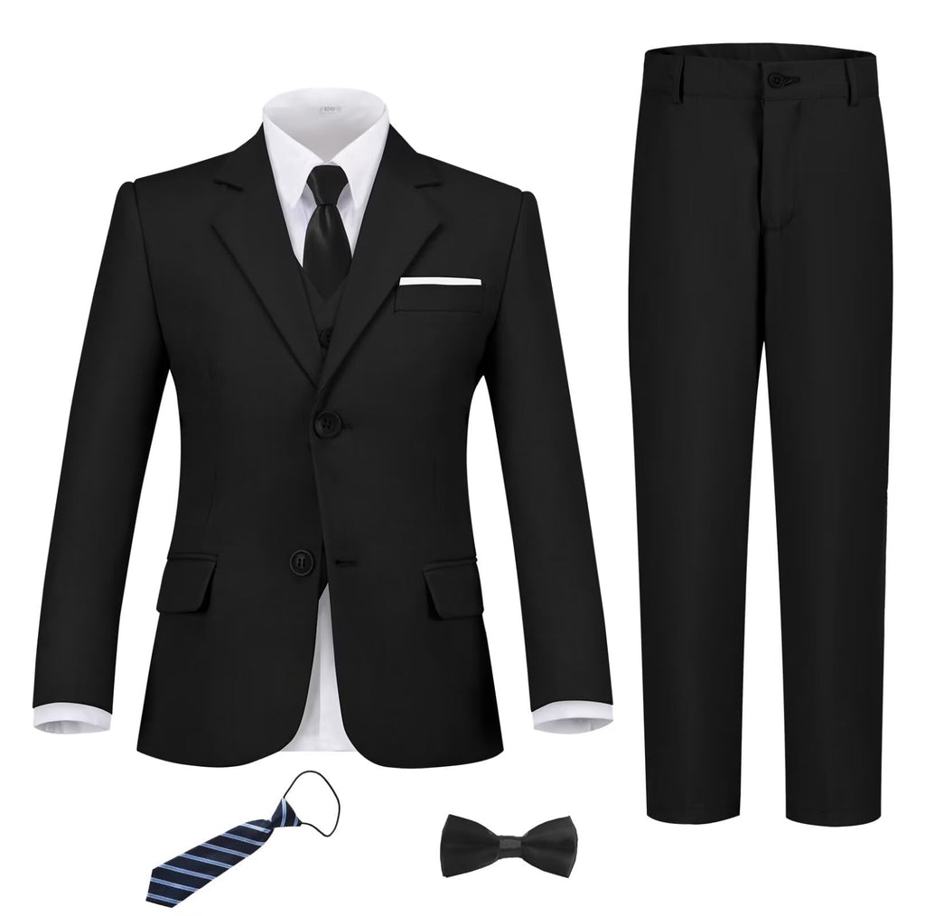 Boys Suit Slim Fit Outfit Suits Kids 6 Piece Jacket Vest Pants Black 6