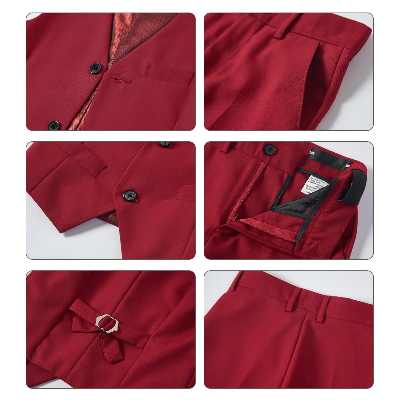 Lycody Boys Suit Vest Set Formal Dress Suits Wedding Outfit, Burgundy, 3T