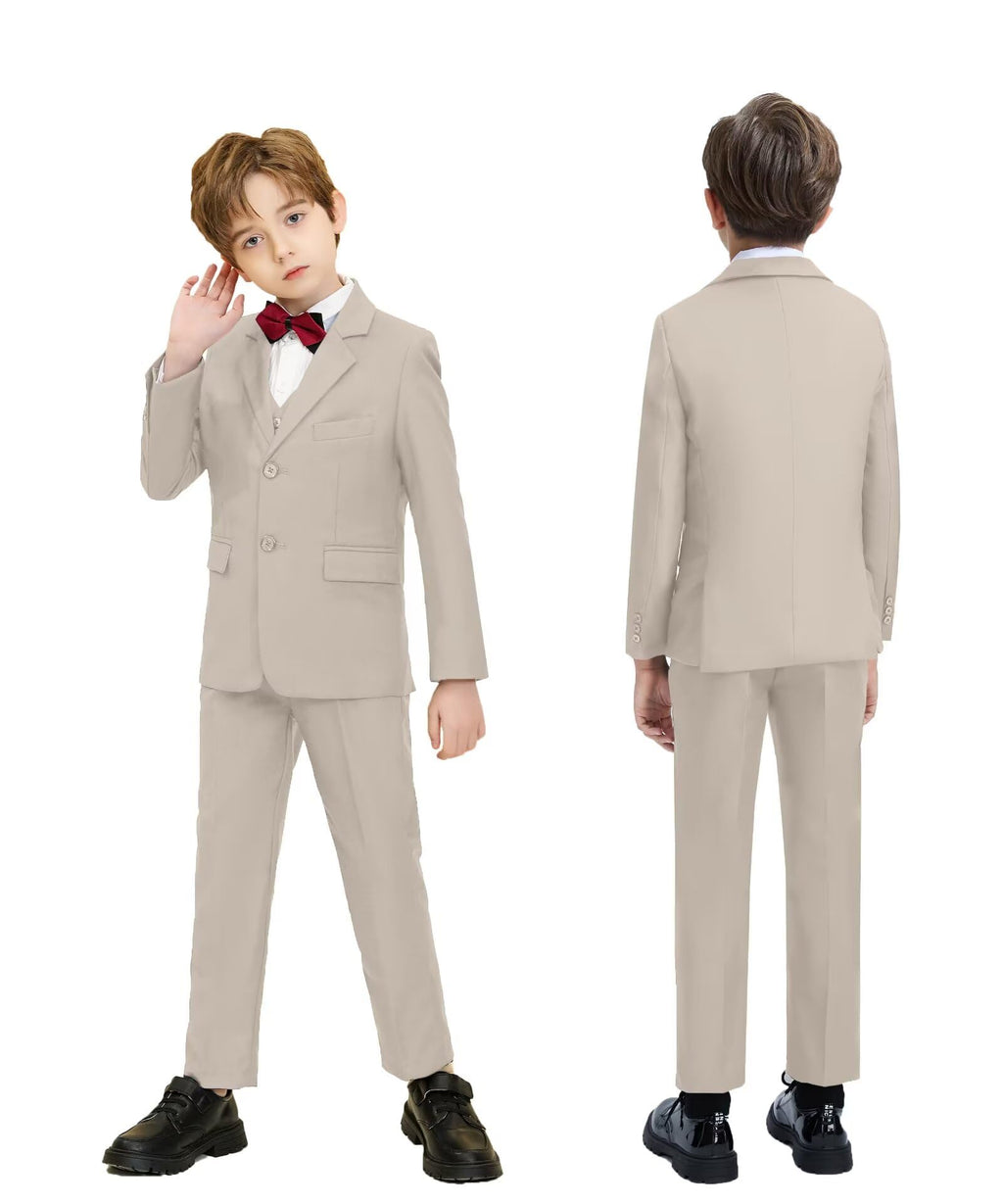 Boy Suit Slim Outfit 6 Piece Tux Jacket Vest Pants Light Champagne 18