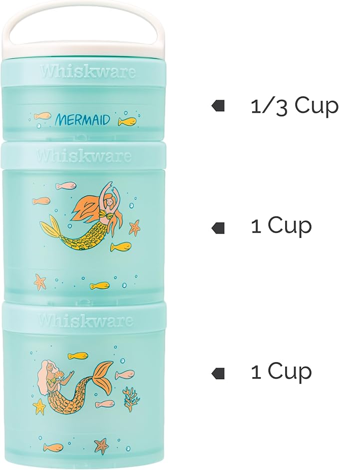 Whiskware Stackable Snack Containers for Kids and Toddlers, 3 Stackable Snack Cups for School or Travel, Mermaid (Pack of 1)