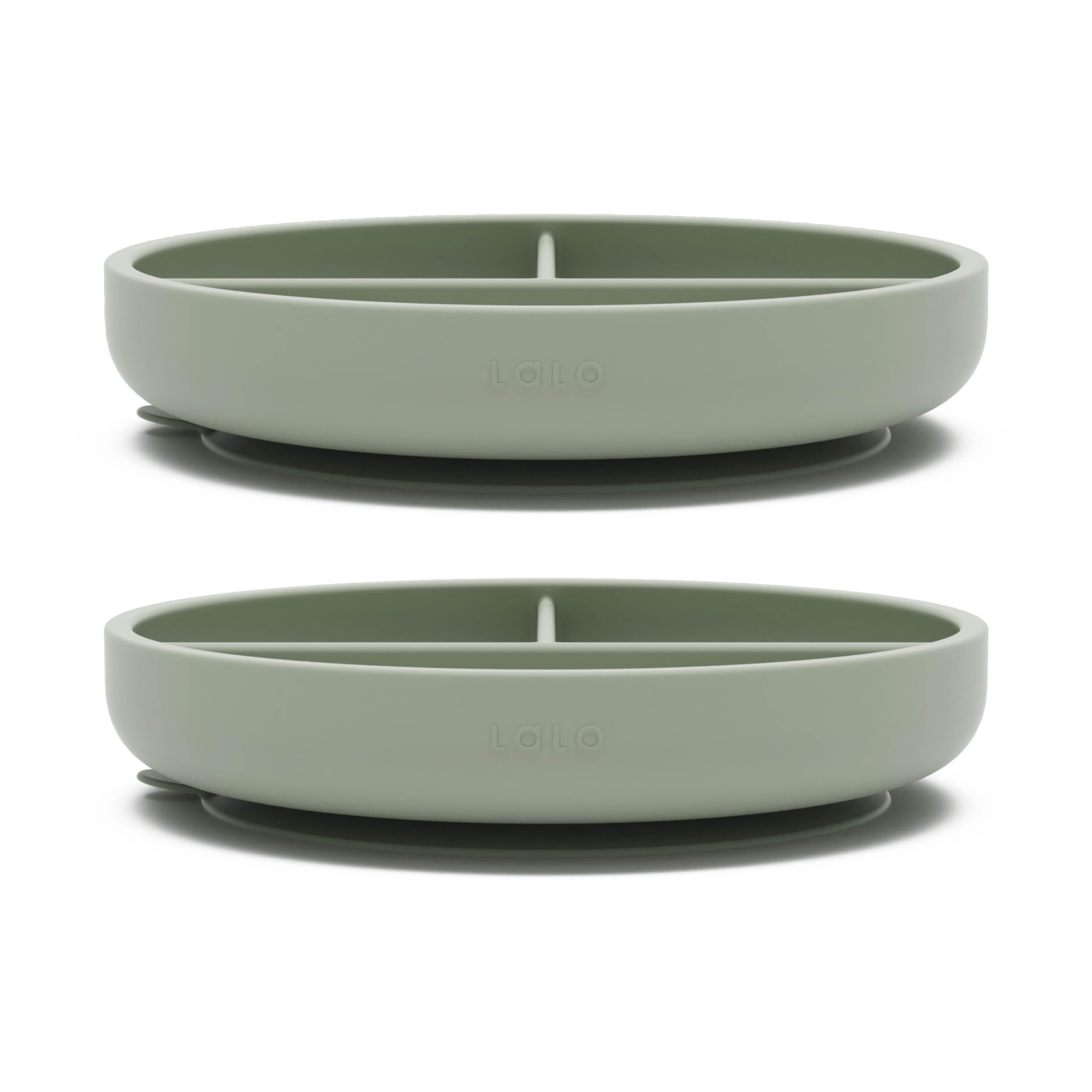 Lalo Suction Plates - 2 Pack, 100% Silicone Non-Toxic BPA-Free Baby Plates with Suction Base To Prevent Accidental Tip-Overs - Suction Plates for Toddlers With Three Divided Sections - Sage