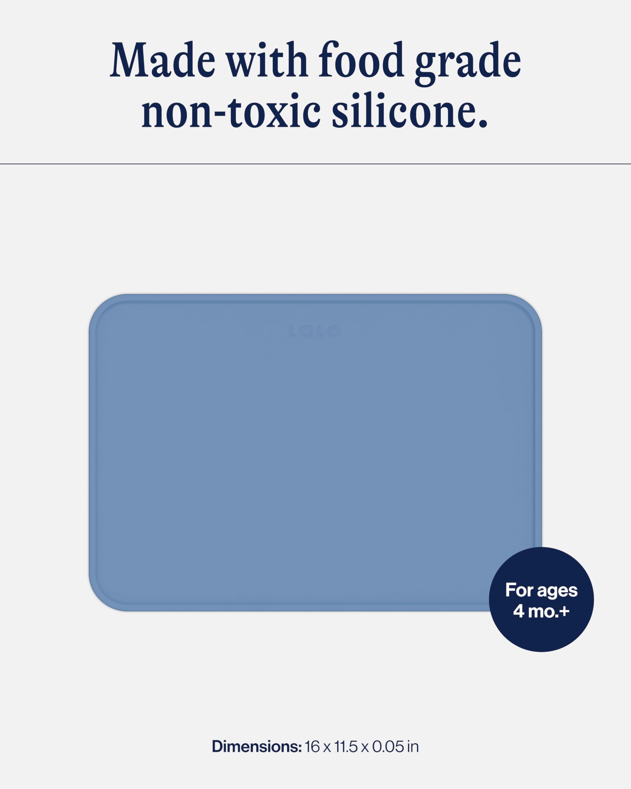 Lalo Silicone Placemat for Toddlers & Babies - Non-Slip Kids Placemat for Restaurants & Dining Tables - Non-Toxic & BPA Free Safe - for Ages of 4 Months and Up - Blueberry