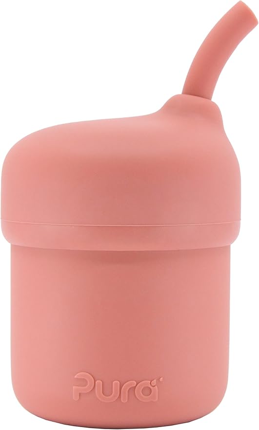 Pura my-my Silicone Straw Cup| Spill Proof, Reusable, Food Grade Silicone, Plastic-Free | For Kids, Toddlers, Babies & Infants - 2 Pack Rose & Moss