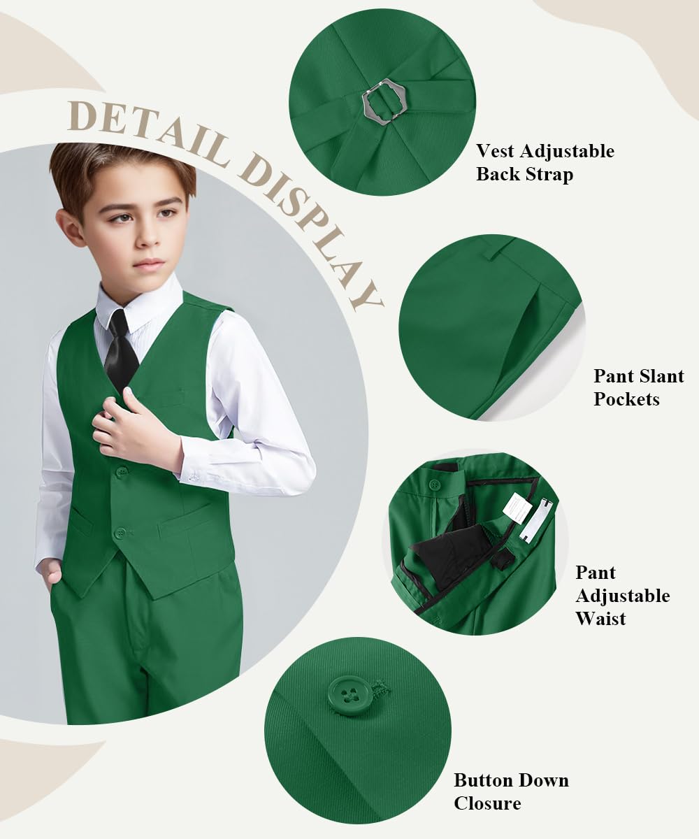 Suit for Boys Formal Outfits Tux Kid Christmas Green Suits Vest Set Size 4T