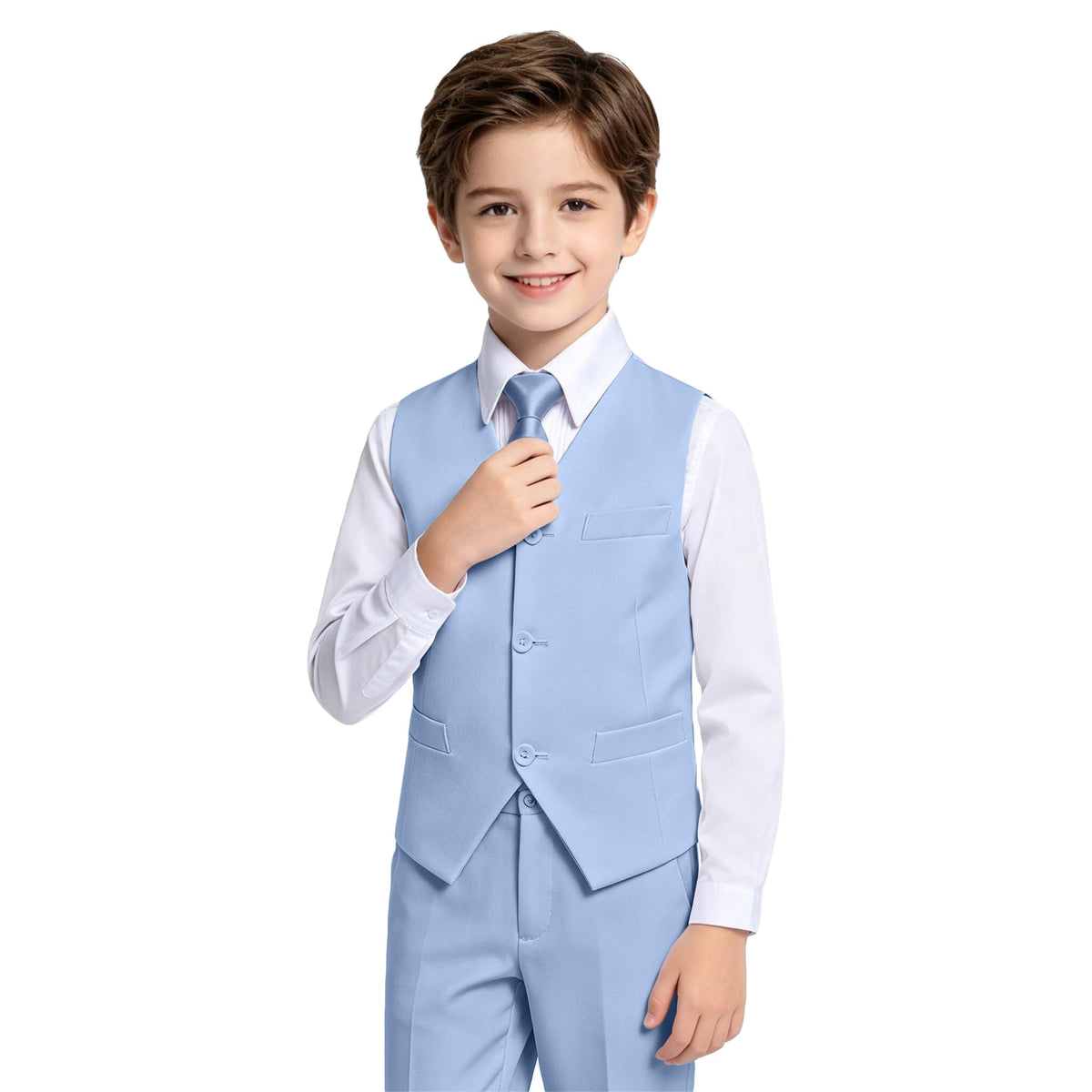 Lycody Boys Suit Vest Set Formal Dress Suits Wedding Outfit, White, Size 7