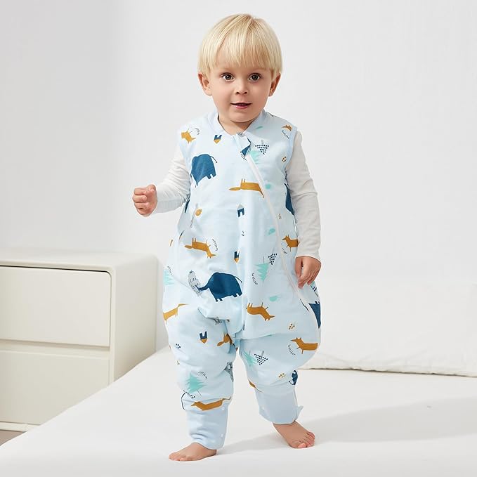 Duomiaomiao 2.5 TOG Toddler Sleep Sack 6-12 Months 100% Cotton Winter Side Open Zipper Baby Sleep Sack with Feet, Warm Toddler Wearable Blanket