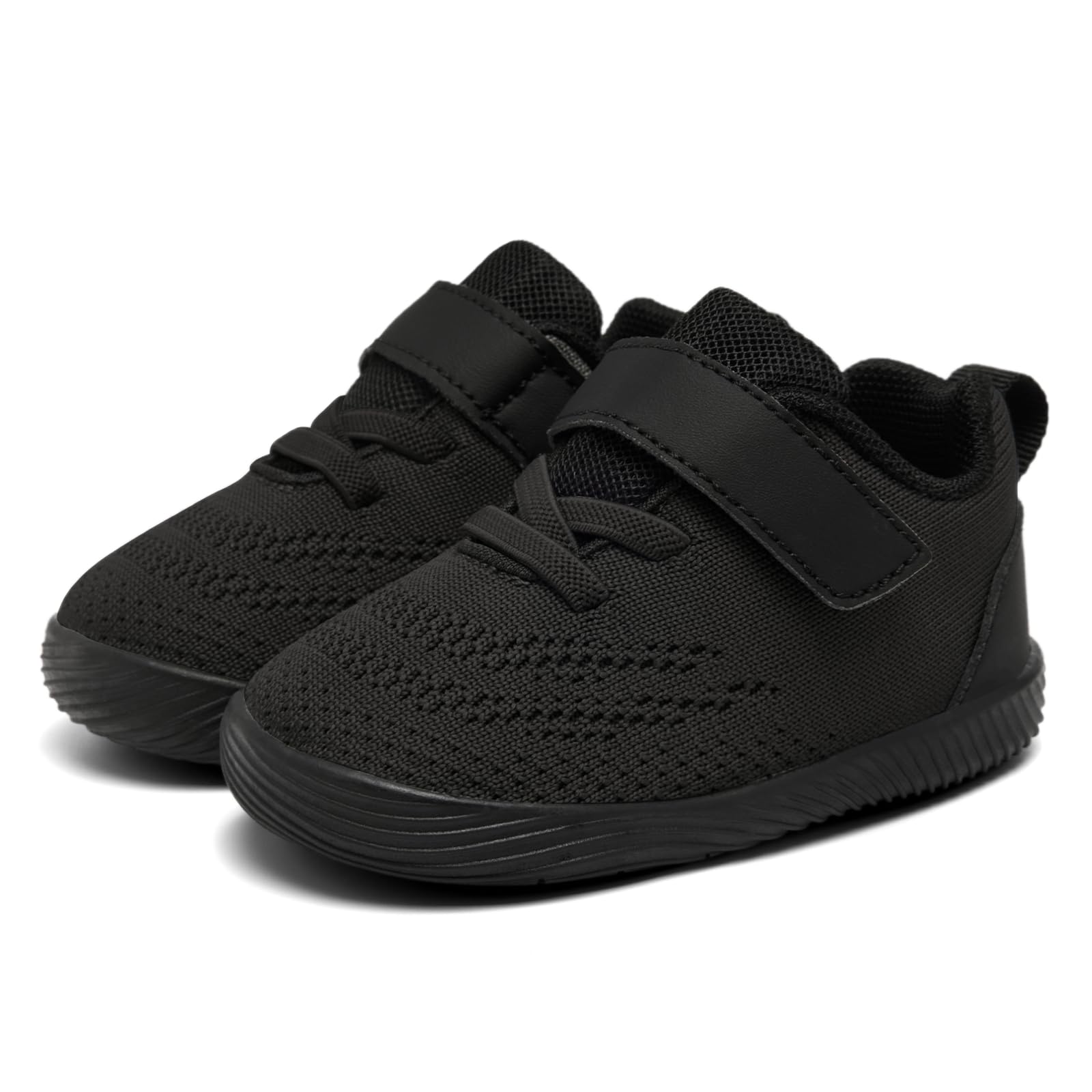 MORENDL Toddler Sneakers Baby Boys & Girls Barefoot Shoes Lightweight Breathable Walking Running Tennis Athletic Sport Shoes Black 15-18 Months Size 6