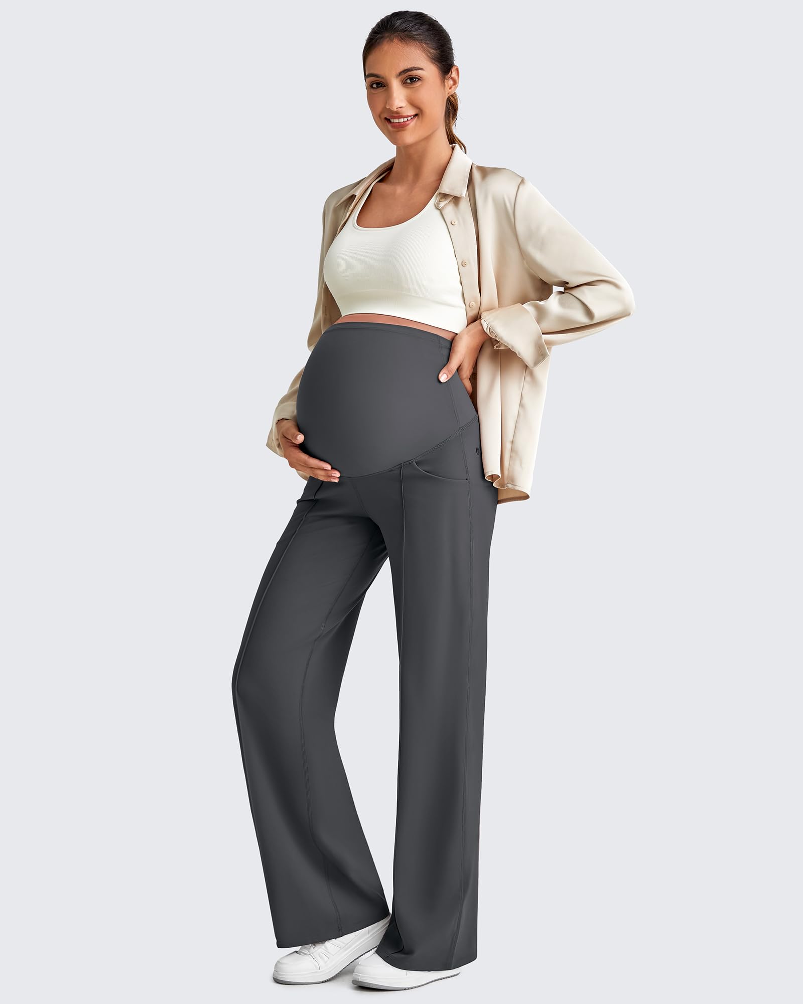 G4Free Maternity Sweatpants Pregnancy Pants for Work,Dark Gray,XL,Petite