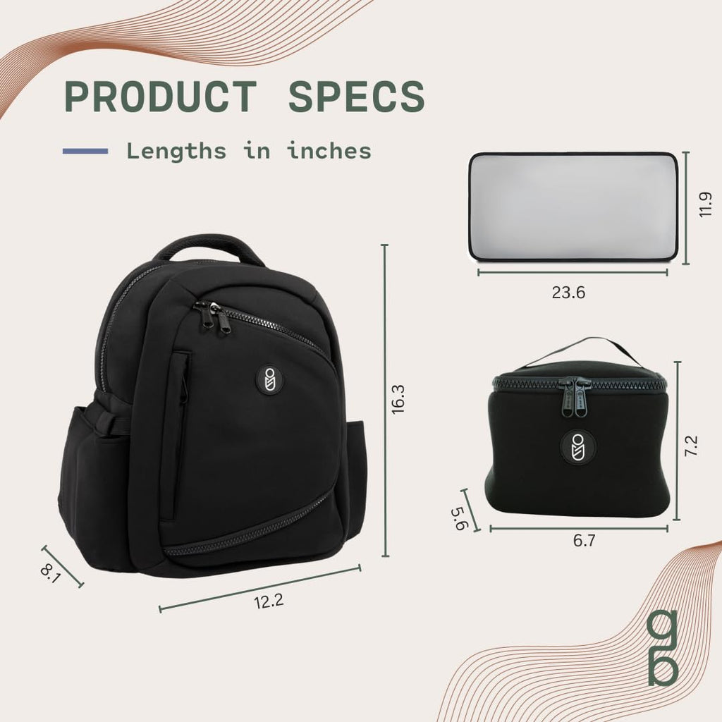 Gearbaby Breast Pump & Diaper bag Compatible with Spectra S1, S2, Medela, Neoprene Wearable Baby Breast Milk cooler Travel Diaper Bag Backpack for Working Mom and Family with Changing Pad (Black)