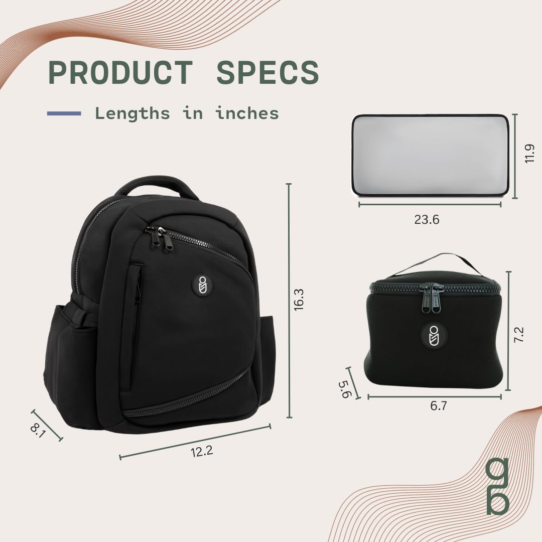 Gearbaby Breast Pump & Diaper bag Compatible with Spectra S1, S2, Medela, Neoprene Wearable Baby Breast Milk cooler Travel Diaper Bag Backpack for Working Mom and Family with Changing Pad (Black)
