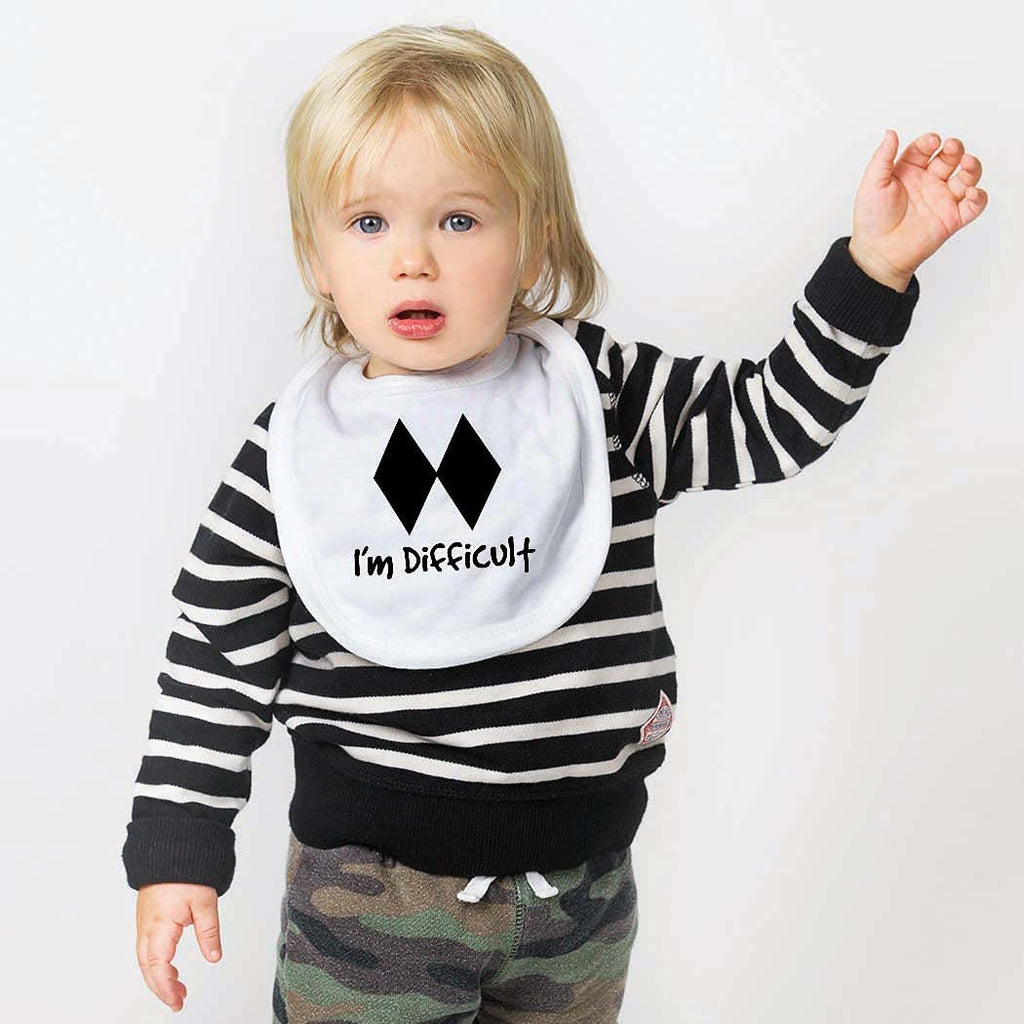 ChalkTalkSPORTS Skiing Baby Bib - I'm Difficult - Velcro Closure