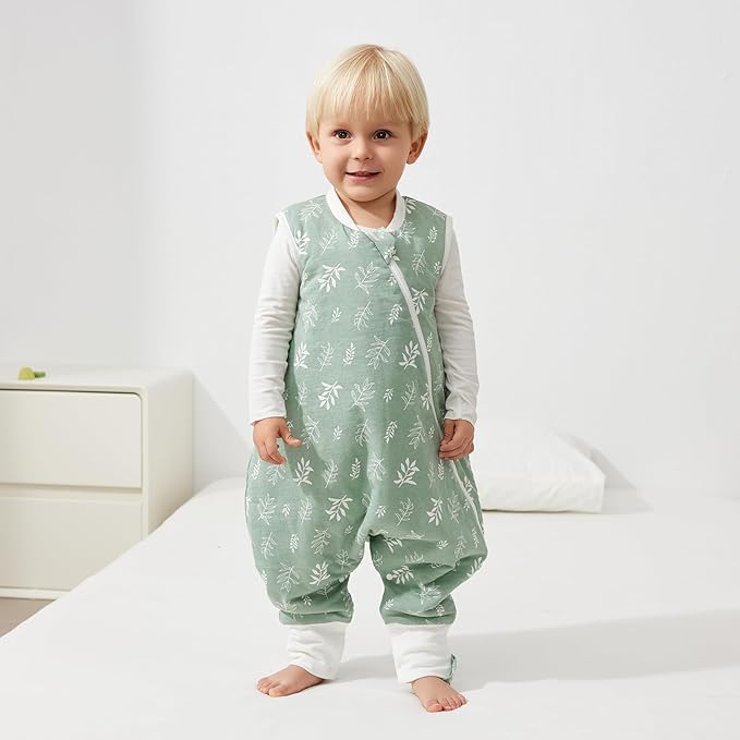 Duomiaomiao 1.5 TOG Toddler Sleep Sack 36-48 Months 100% Cotton Four Season Side Open Zipper Baby Sleep Sack with Feet, Breathable Toddler Wearable Blanket