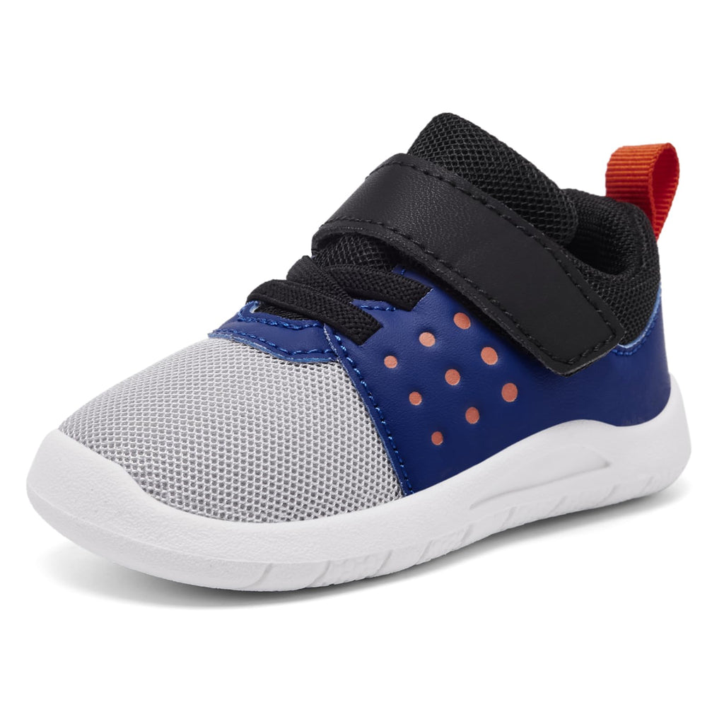 MORENDL Toddler Baby Shoes 0-4 Years Boy Girl Lightweight Breathable Non-Slip Sports Sneakers Running Walking Tennis Barefoot Shoes Grey Blue 6-9Months
