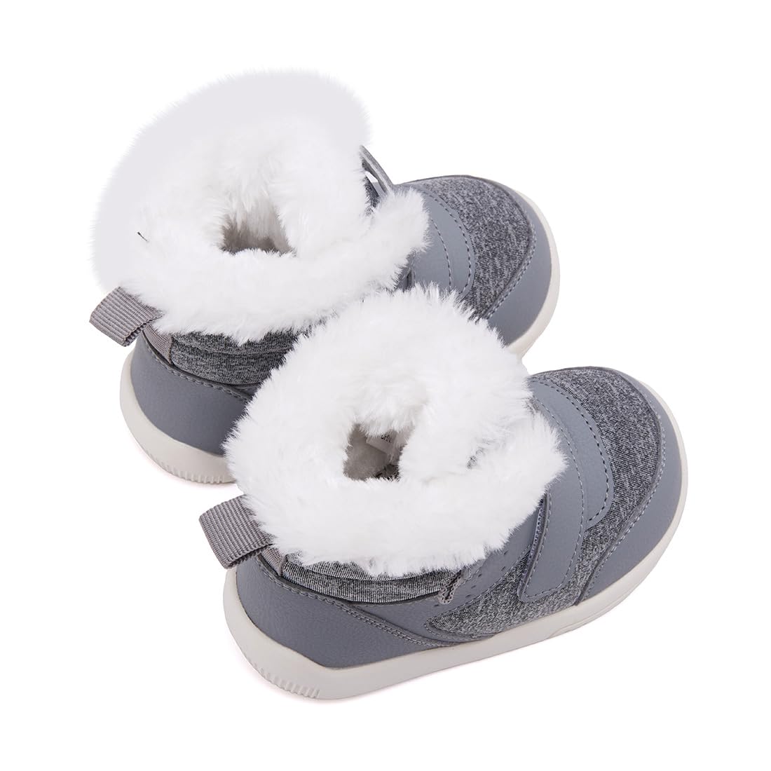 BMCiTYBM Baby Snow Winter Boots Boys Girls Shoes Warm Double Strap Non Slip First Walking Infant 6 9 12 18 24 Months Grey Size 6-12 Months Infant