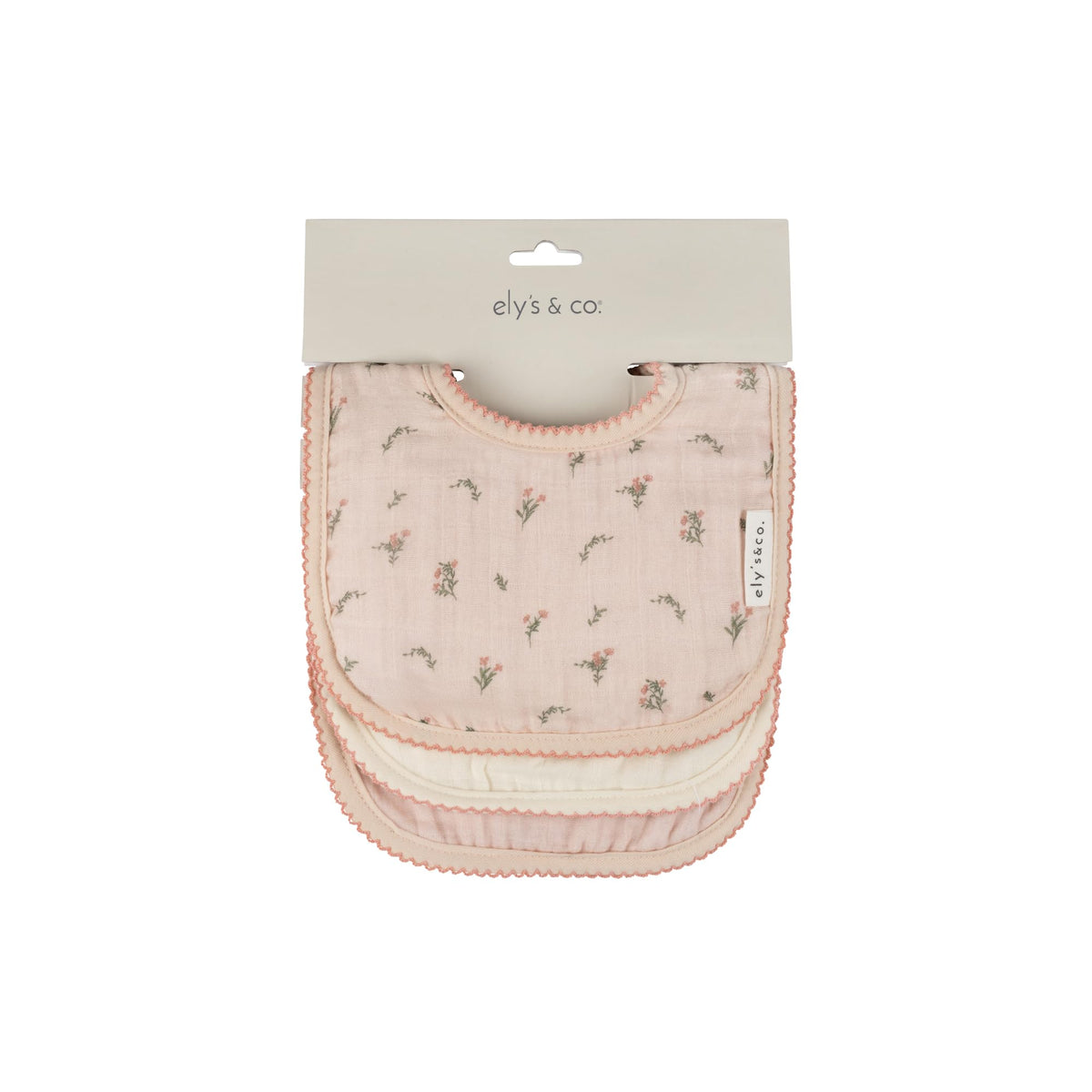 Ely's & Co. 100% Cotton Muslin Bib with Terry lining Soft & Absorbent for Infants, Adjustable Snaps 3 Pack 0-6 Months (0-6 Months, Gingko Pink and Ivory) For Baby Girl