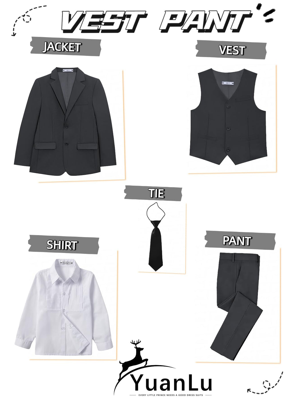 YuanLu Kids Suits for Boys Dark Gray Slim Fit Outfit Toddler Tuxedo Size 8