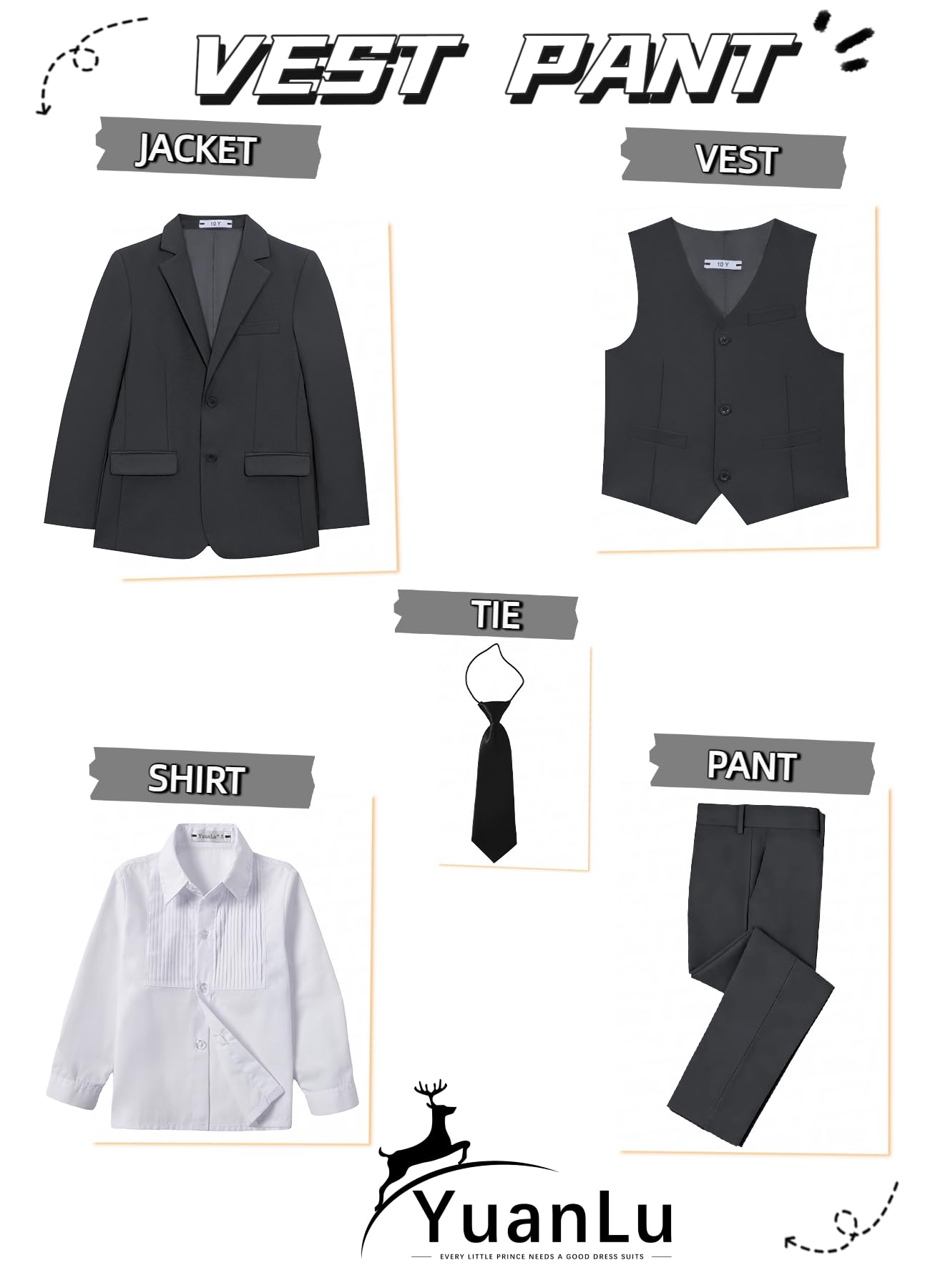 YuanLu Kids Suit for Boys Dark Gray Slim Fit Outfit Big Boys Tuxedo Size 12