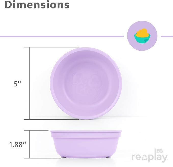 Re-Play 12 oz. Toddler Bowls Set of 4 - Kids Deep-Walled, Durable & Reusable Snack and Meal Bowls, Dishwasher & Microwave Safe, BPA-Free, Made in USA from Recycled Plastic, Blossom