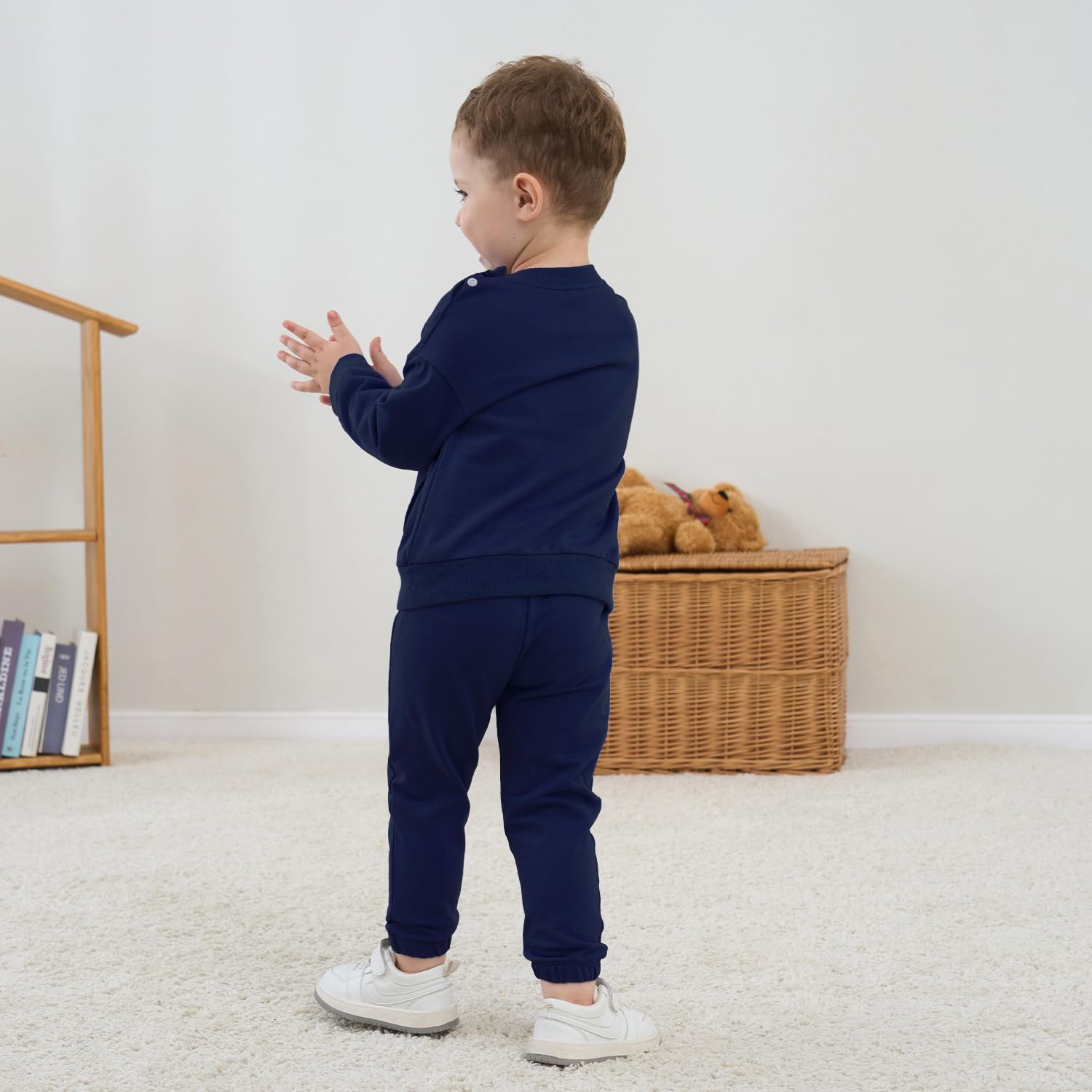 Fullfamous Baby Boy Clothes Outfits Infant Fall Winter Spring Cotton Long Sleeve Shirt Sweatshirt Pullover Top and Pants Set Sweatpants Sweatsuits Joggers Clothing Navy 2t